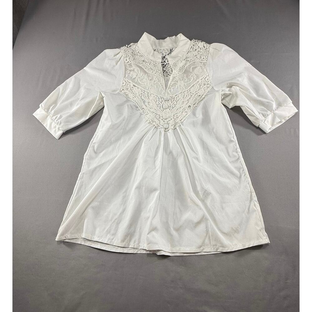 Vintage Style White Lace Yoke Prairie Peasant  Boho top see measurements